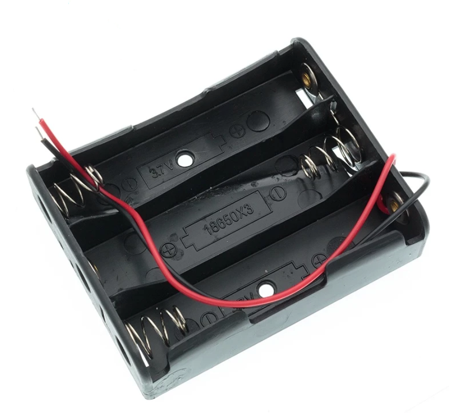 3×18650 Battery Holder Box with Wire Leads — Standard Plastic Case (11.1V Output, Black)